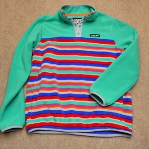 Lands End Fleece Womens Small Pullover 1/4 Button Striped Mulicolo Long Sleeve
